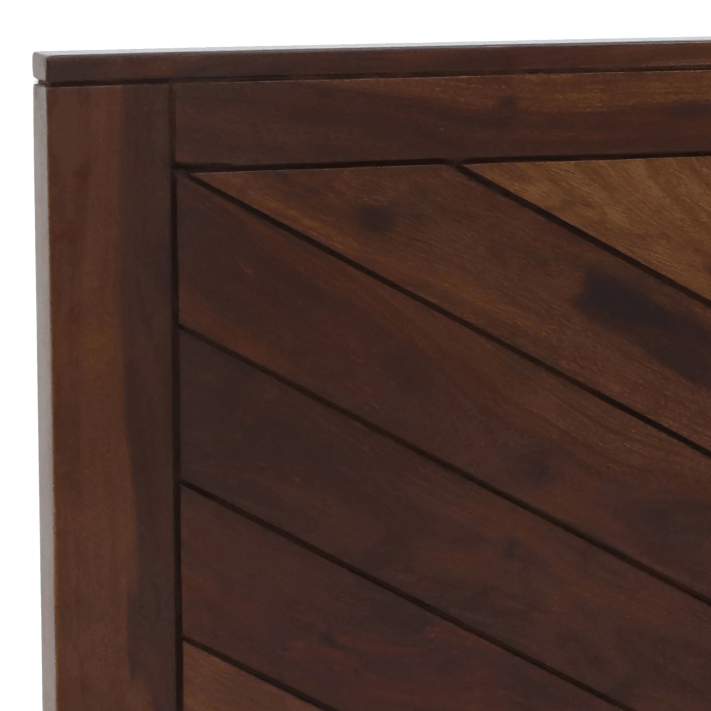 Ferrowoods Chevron Crest Hydraulic Box Storage Bed in Provincial Teak Finish | Queen Size