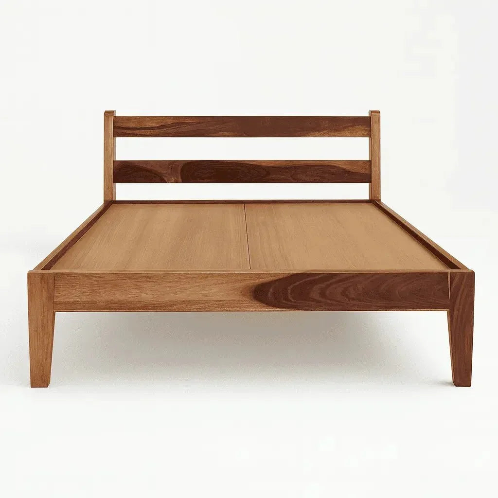 Ally solid wood queen size bed walnut finish - Ferrowoods