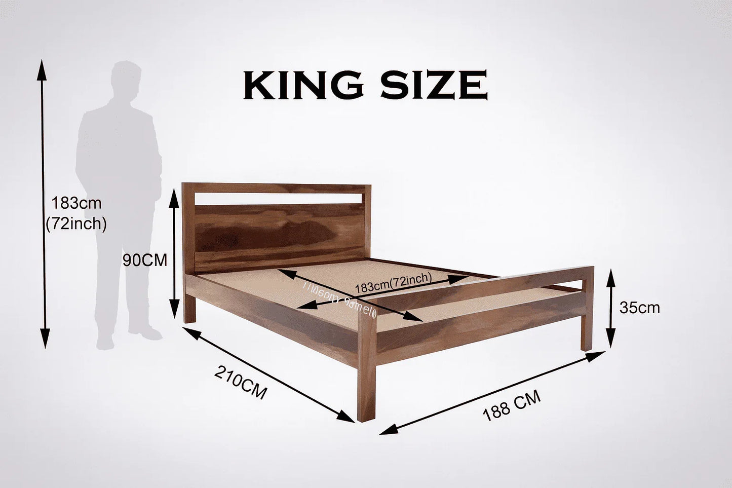 Alpha solid wood King size walnut finish bed - Ferrowoods