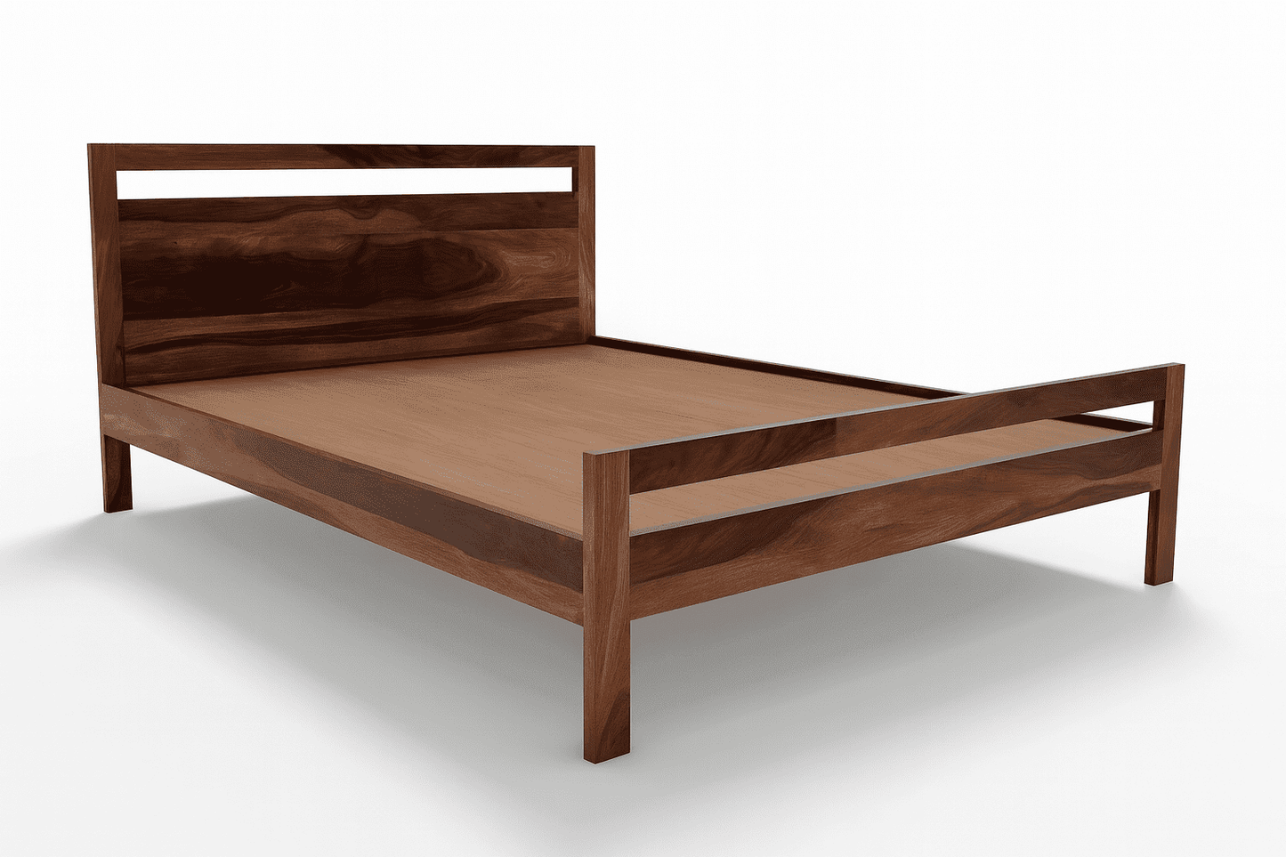 Alpha solid wood queen size bed walnut finish - Ferrowoods