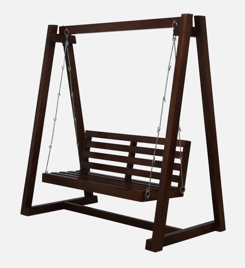 Wooden swing with stand on a white background