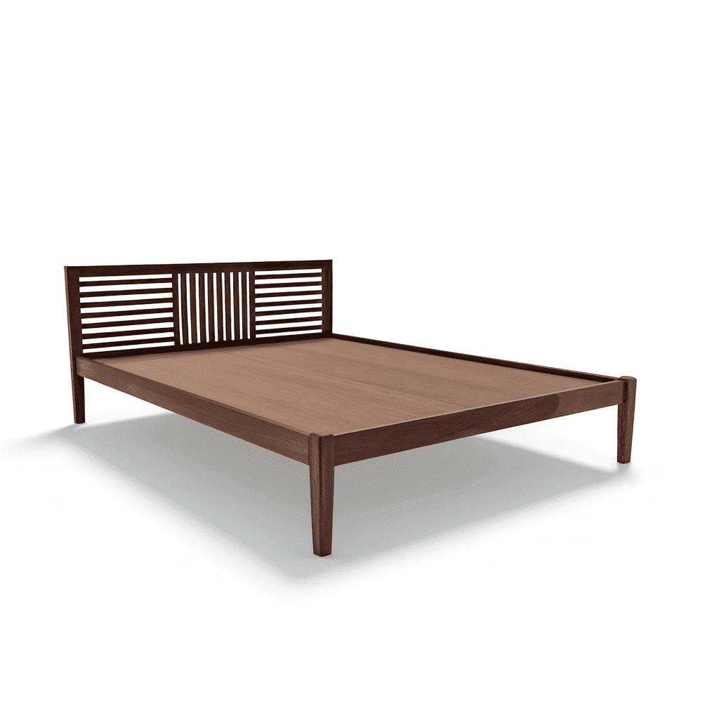 Aura solid wood queen size bed walnut finish - Ferrowoods
