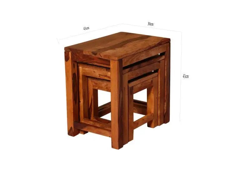 EUSY SET OF 3 STOOL SOLID WOOD IN HONEY FINISH -