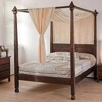 furnitureshri solid wood poster bed in walnut finish - Ferrowoods