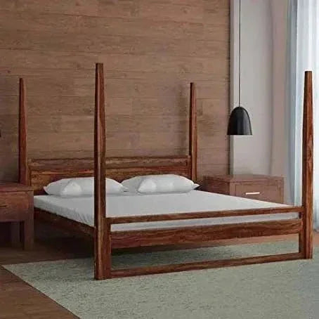 furnitureshri solid wood poster bed in walnut finish - Ferrowoods