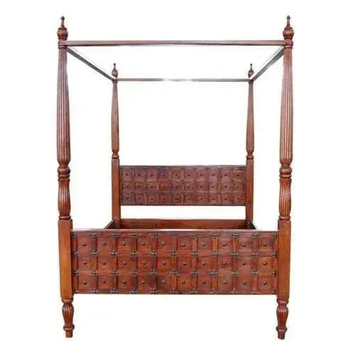 furnitureshri solid wooden poster bed in honey finish - Ferrowoods