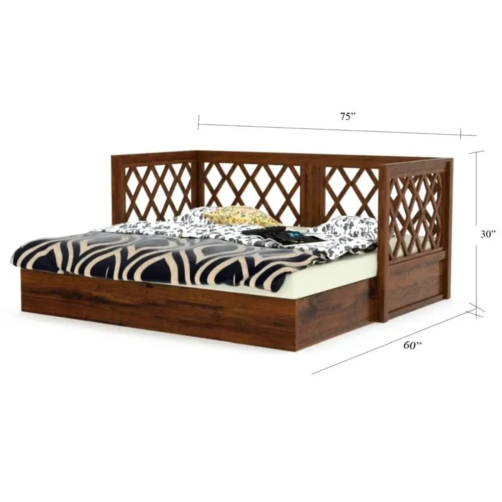 Premium Solid Wood Sofa Bed with Lattice Side Design -