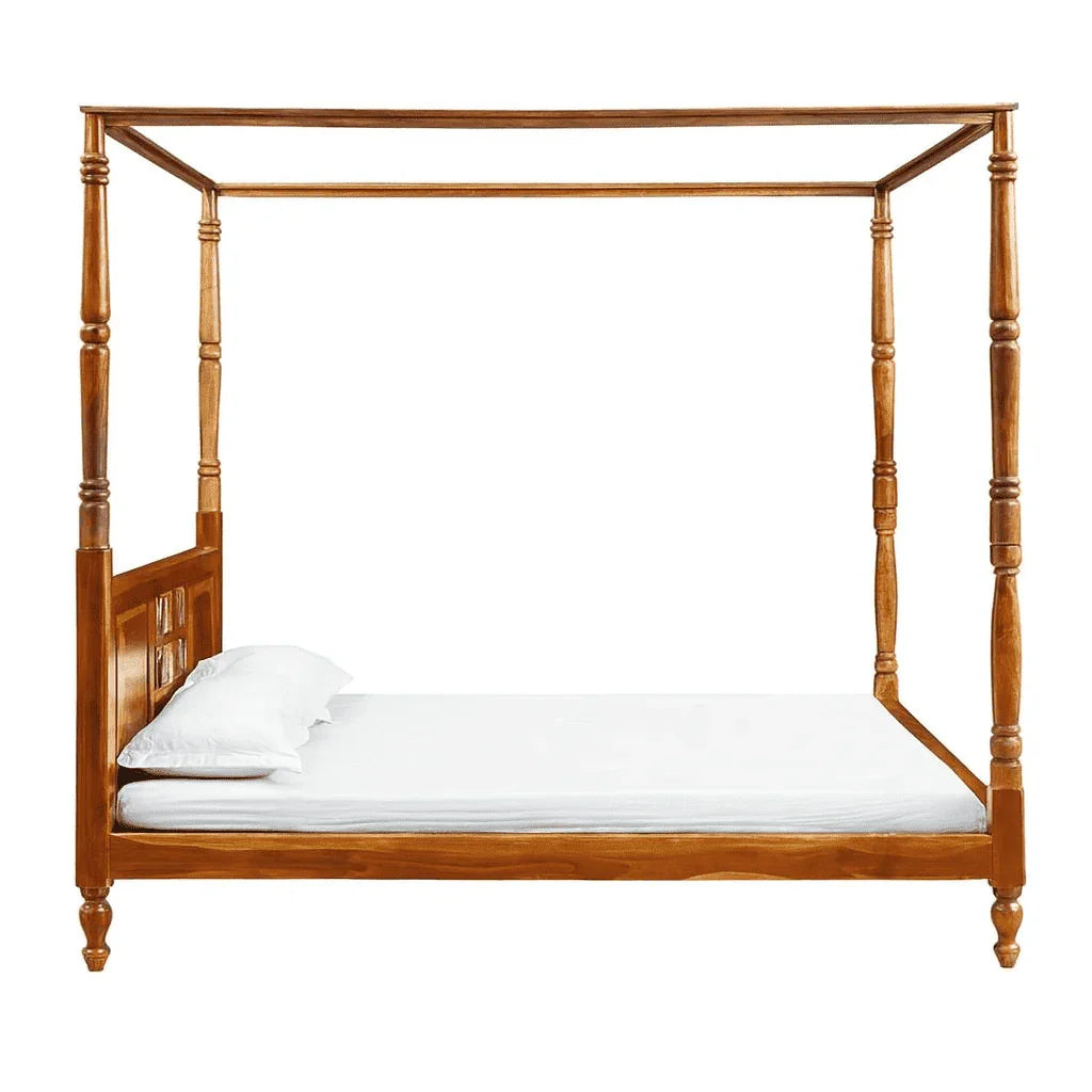 HRAY SOLID WOOD POSTER BED IN HONEY FINISH - Ferrowoods