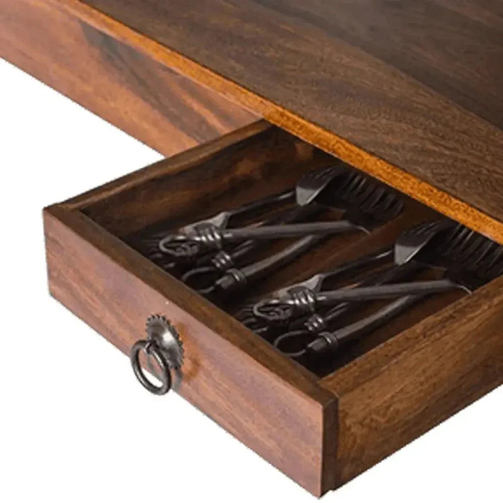 MOJO SOLID WOOD 6 SEATER DINING TABLE IN WALNUT FINISH - Ferrowoods