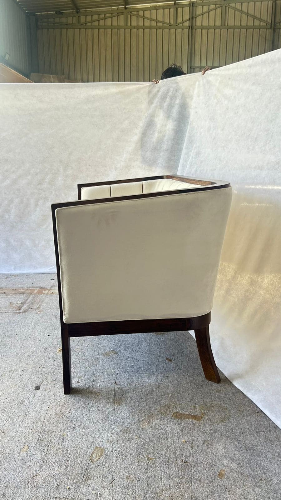 Premium Sheesham Wood 3 Seater Sofa – White Upholstery -