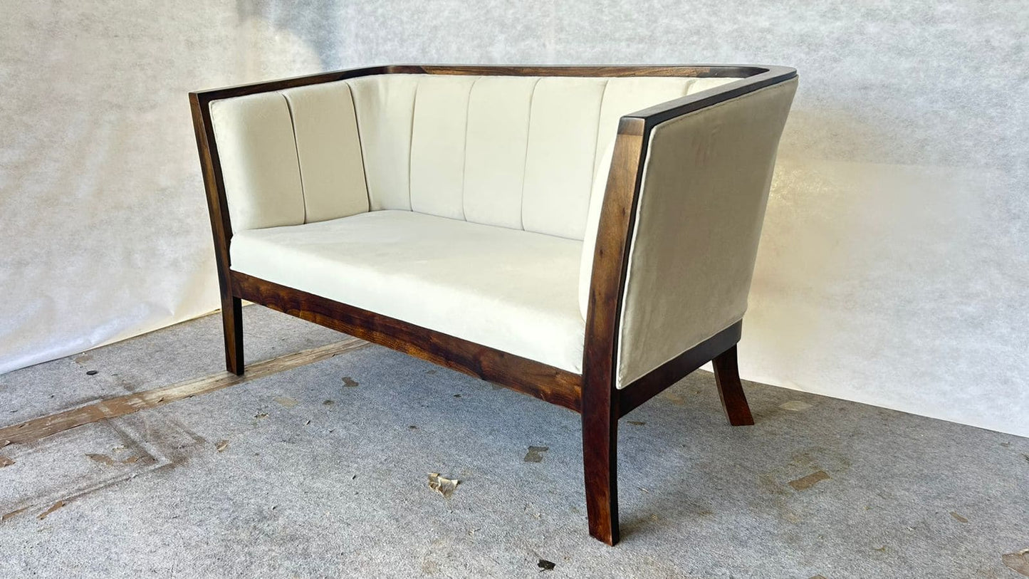 Premium Solid Wood Two-Seater Sofa – Cream Upholstery, Modern Minimal Design -