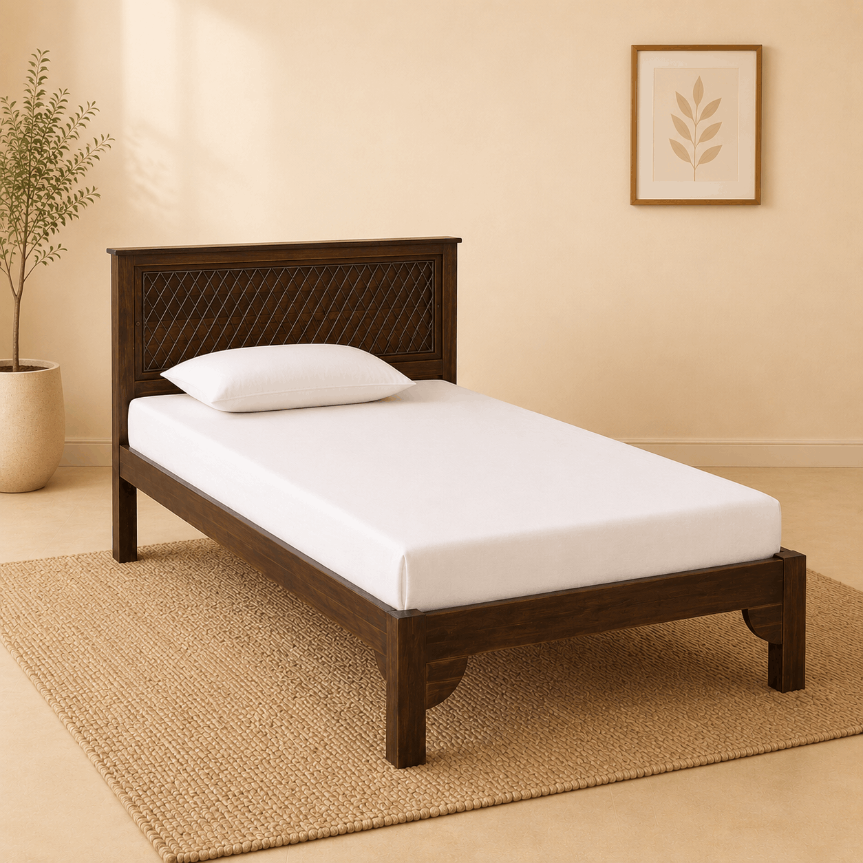 Regal Weave Sheesham Wood Bed | Provincial Teak Finish | FERROWOODS