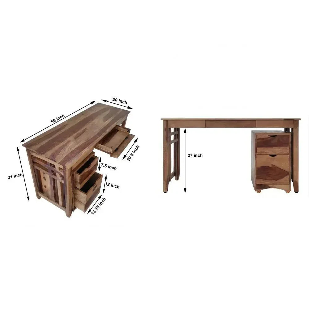 SUMO SOLID WOOD STUDY TABLE WITH STORAGE CABINET IN WALNUT FINISH - Ferrowoods