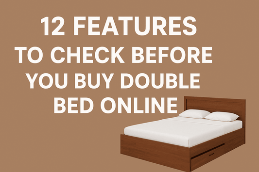 Solid wood double bed with storage in natural brown finish by Ferrowoods, modern bedroom style