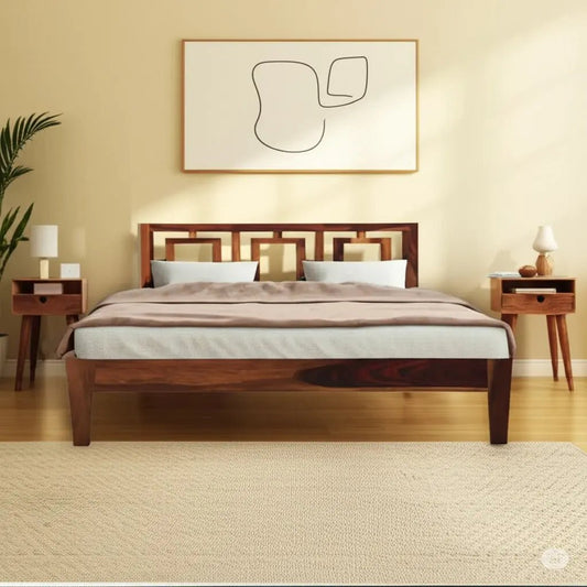 Ferrowoods solid wood bed and nightstands in natural brown modern style, premium bedroom furniture