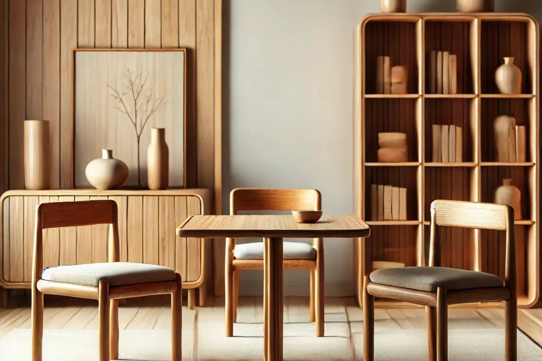 Ferrowoods solid teak wood dining set in natural finish, modern handcrafted table and chairs