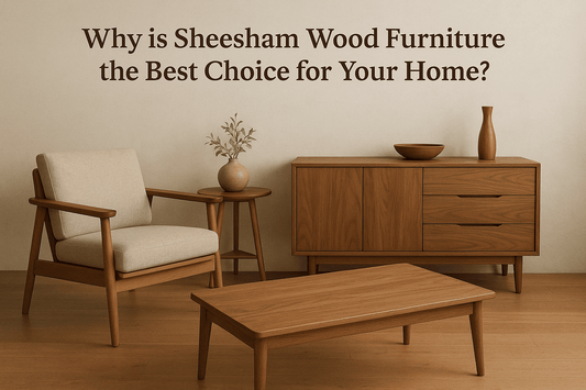 Sheesham wood armchair, coffee table, and sideboard in natural finish by Ferrowoods, modern style