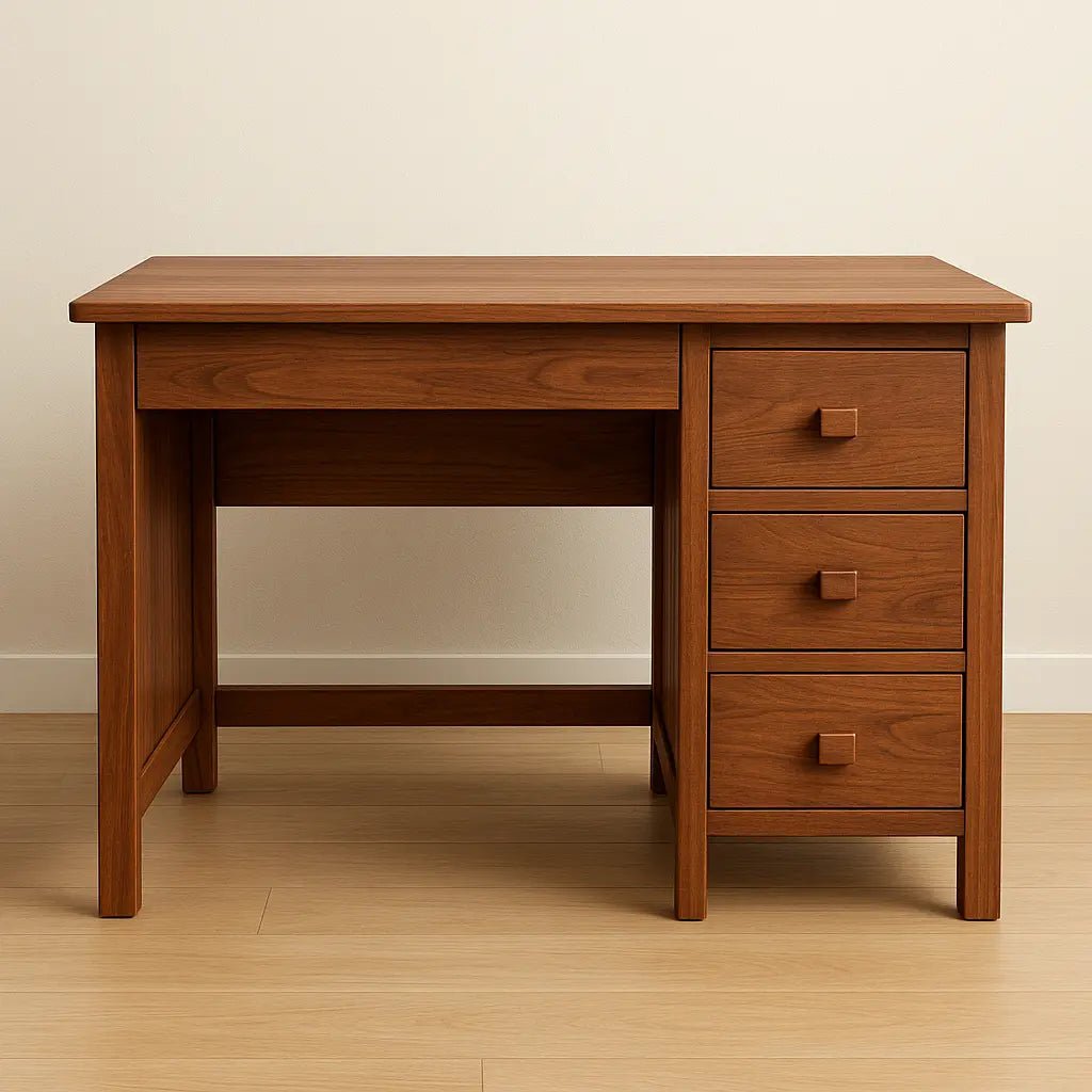 Solid wood study table with drawers in natural brown finish, modern design by Ferrowoods