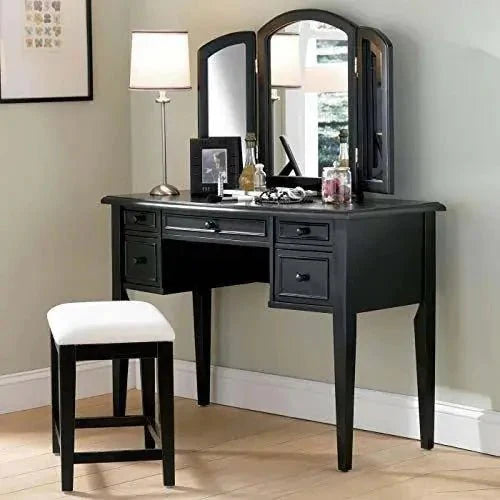 Black solid wood dresser with mirror and stool, modern style by Ferrowoods