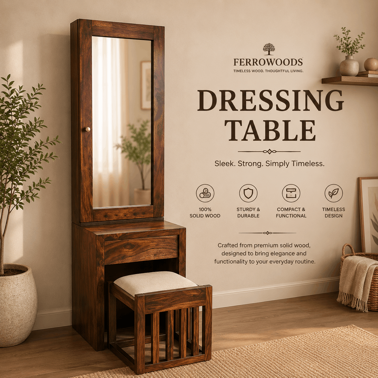 Ferrowoods wooden dressing table collection for modern bedroom interiors
