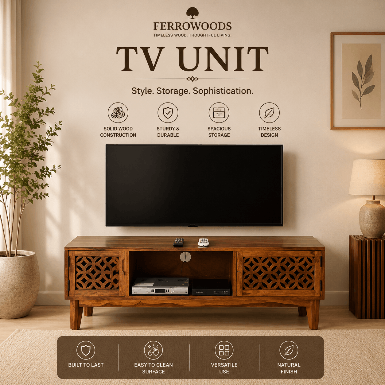 FERROWOODS wooden TV unit collection with modern entertainment cabinets and stylish media console furniture for living rooms.