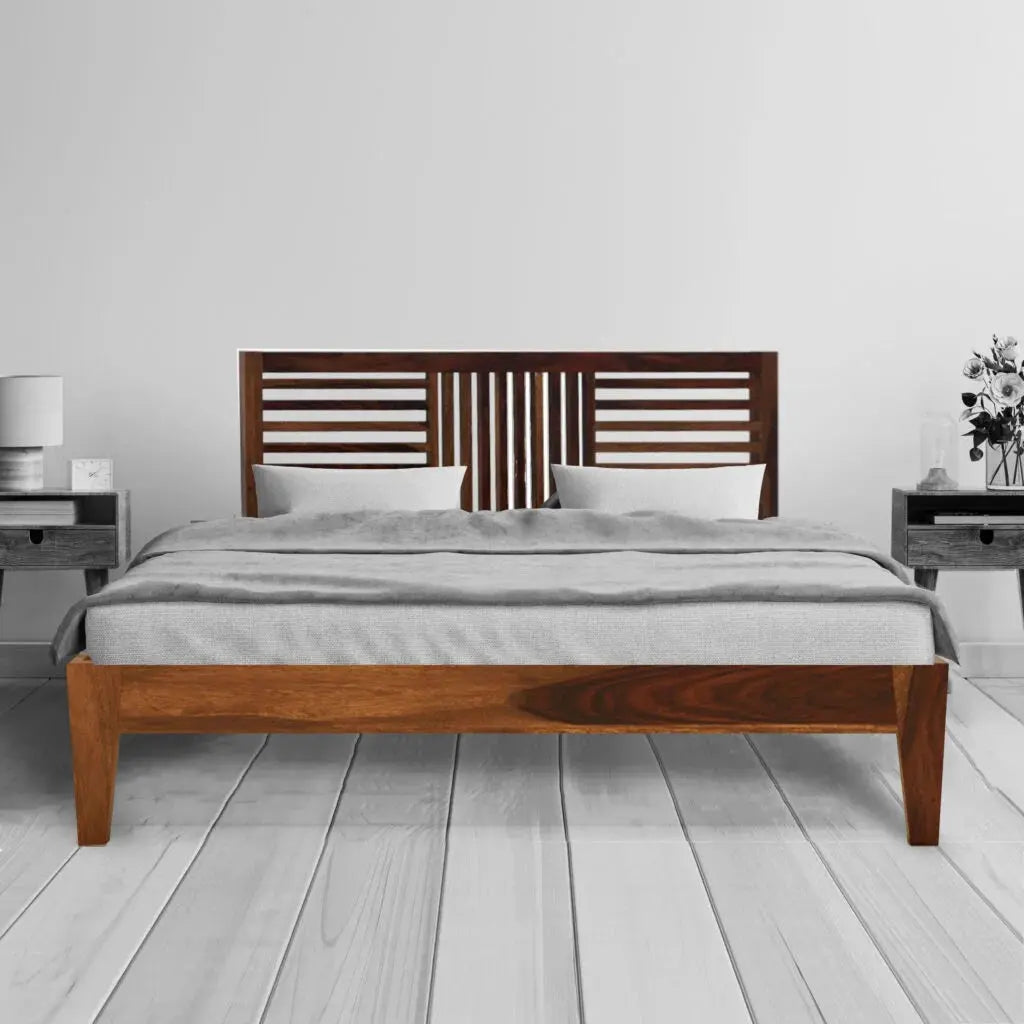 Queen size sheesham wood bed in walnut finish