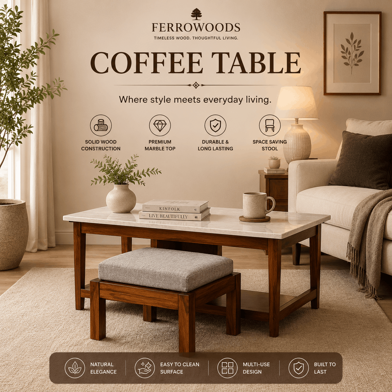 FERROWOODS modern wooden coffee table collection with handcrafted center tables for stylish living room interiors.