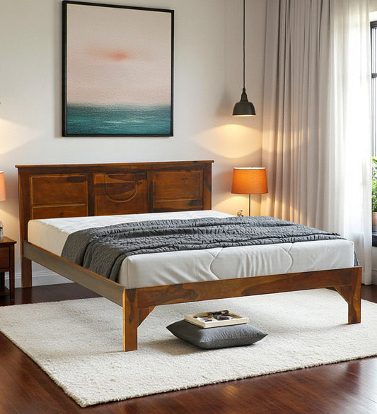 FERROWOODS Artisan Panel Sheesham Wood King Size Bed | Modern Solid Wood Bed