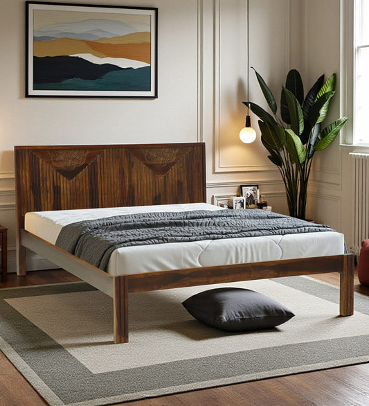 FERROWOODS Verona Crest Sheesham Wood Queen Size Bed | Modern Handcrafted Solid Wood Bed