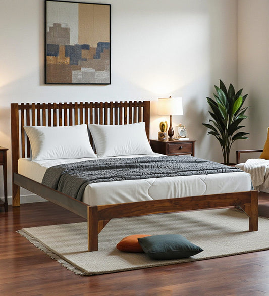 FERROWOODS Cedarline Sheesham Wood Queen Size Bed | Contemporary Solid Wood Bed