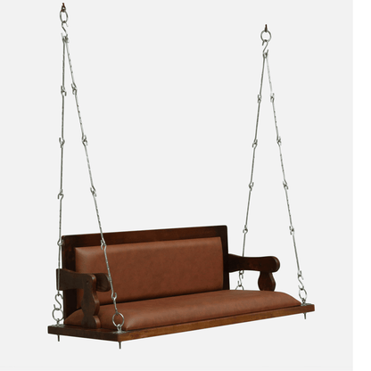 Luxury Sheesham Wood Cushioned Swing Jhula for Living Room | Modern Indoor Hanging Sofa