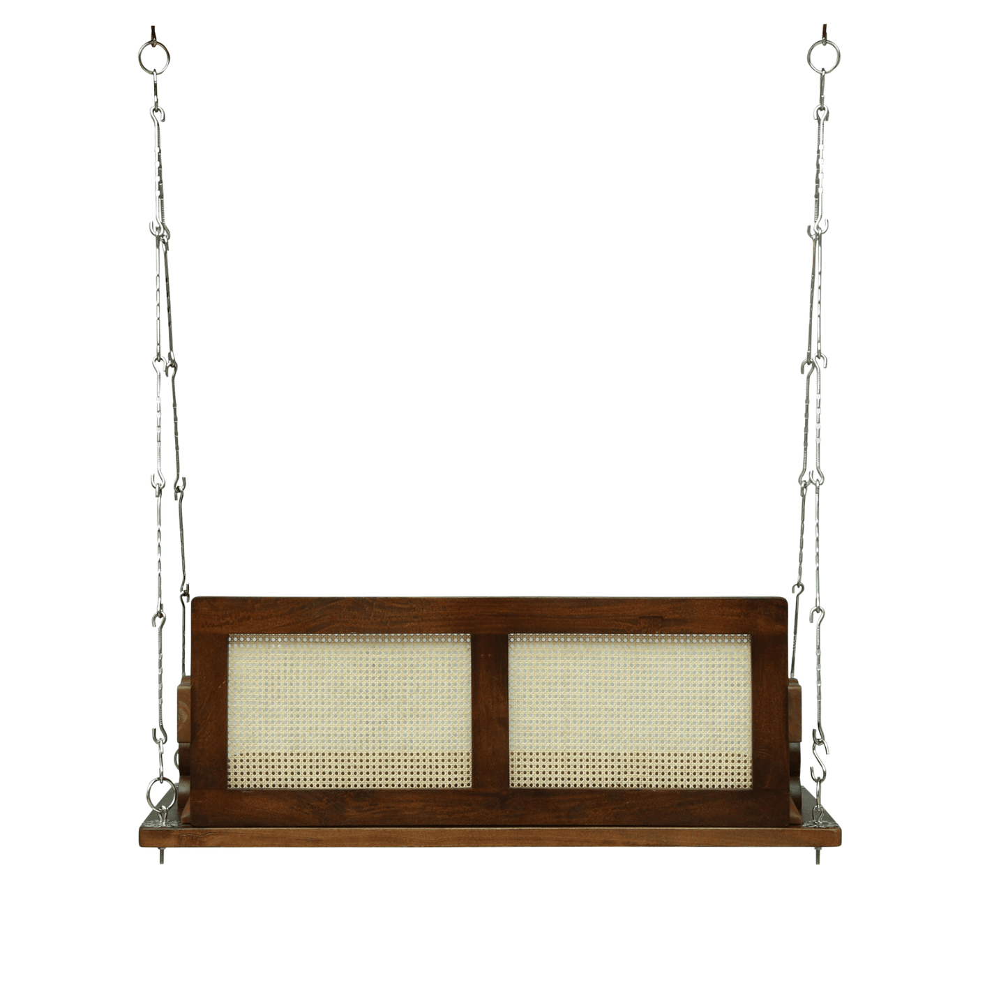 Boho Style Sheesham Wood Cane Swing Jhula with Cushion Seat | Handcrafted Indoor Hanging Bench