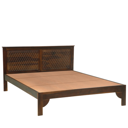 Serina Queen Size Bed in Provincial Teak Finish with Lattice Headboard - Ferrowoods