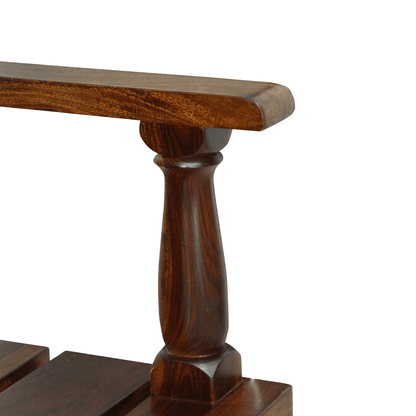 Sheesham wood table leg with carved detail and rich walnut finish