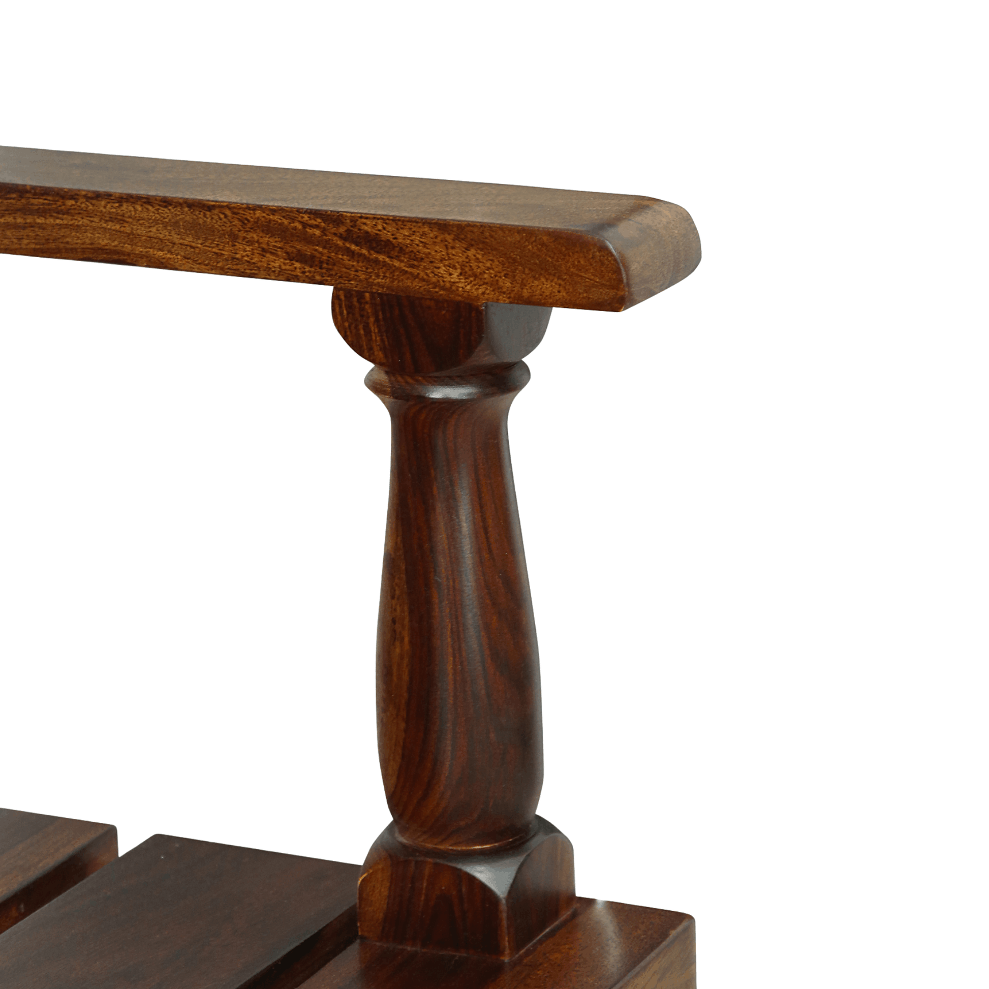 Sheesham wood table leg with carved detail and rich walnut finish
