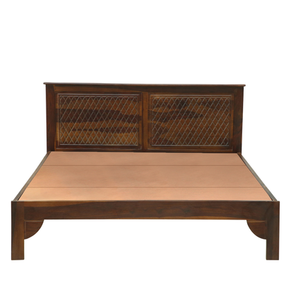 Serina Queen Size Bed in Provincial Teak Finish with Lattice Headboard - Ferrowoods