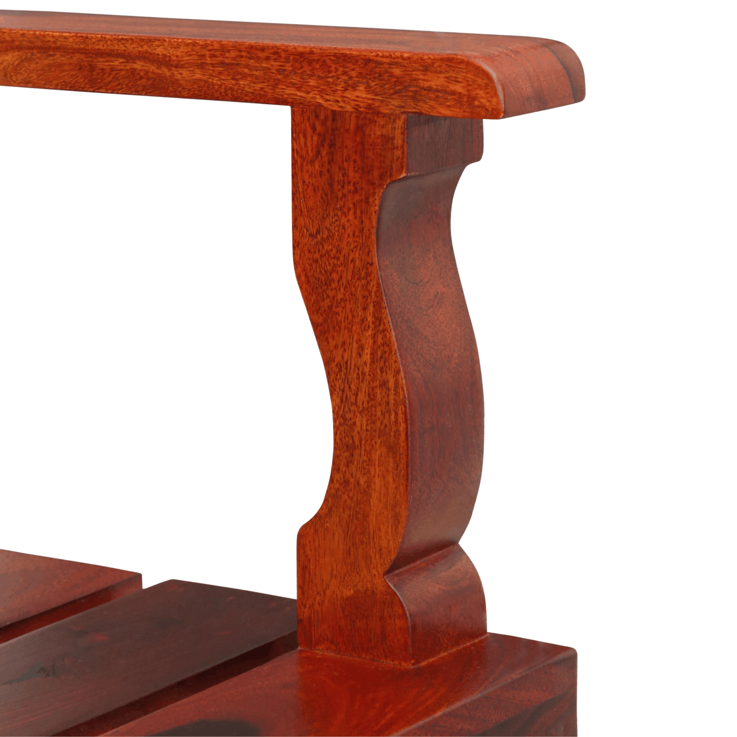 Sheesham wood console table with carved leg and rich teak finish