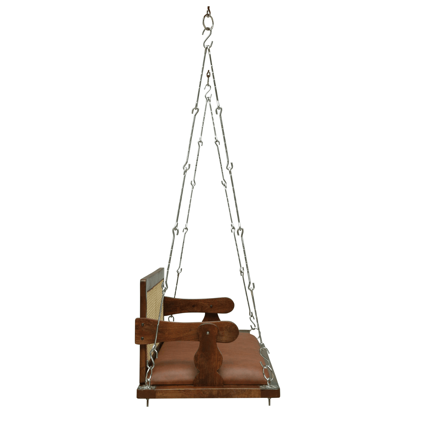 Boho Style Sheesham Wood Cane Swing Jhula with Cushion Seat | Handcrafted Indoor Hanging Bench