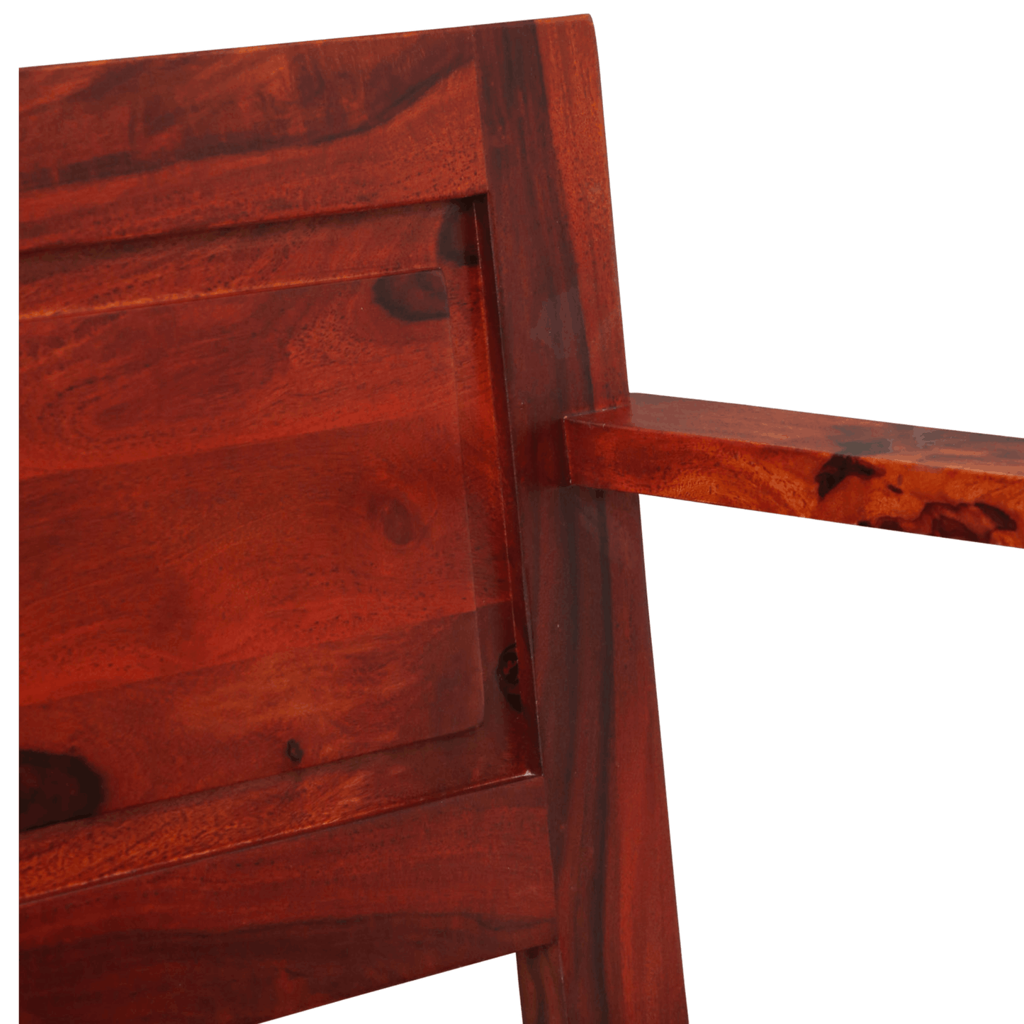 Sheesham wood armchair with rich teak finish and slatted back detail