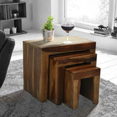ALURE SET OF 3 SHEESHAM WOOD WALNUT FINISH My Store