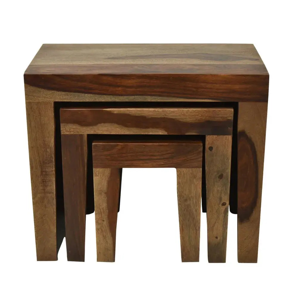 ALURE SET OF 3 SHEESHAM WOOD WALNUT FINISH My Store