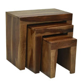 ALURE SET OF 3 SHEESHAM WOOD WALNUT FINISH My Store