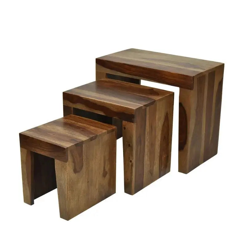 ALURE SET OF 3 SHEESHAM WOOD WALNUT FINISH My Store