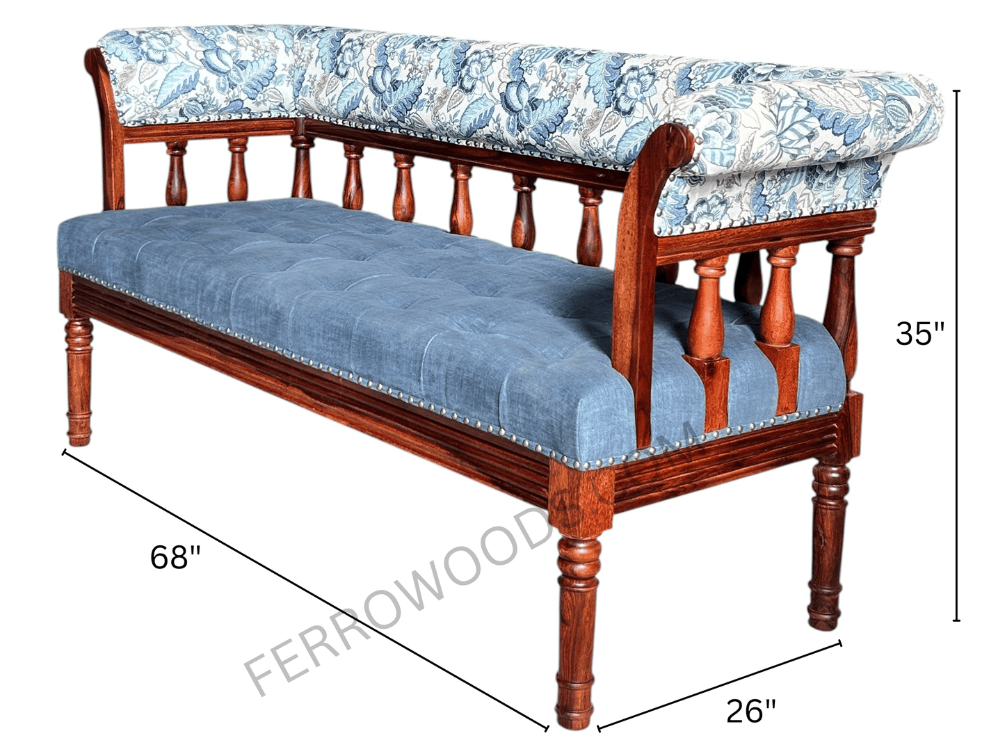 Premium Solid Wood Daybed Sofa | Blue Upholstery - Ferrowoods
