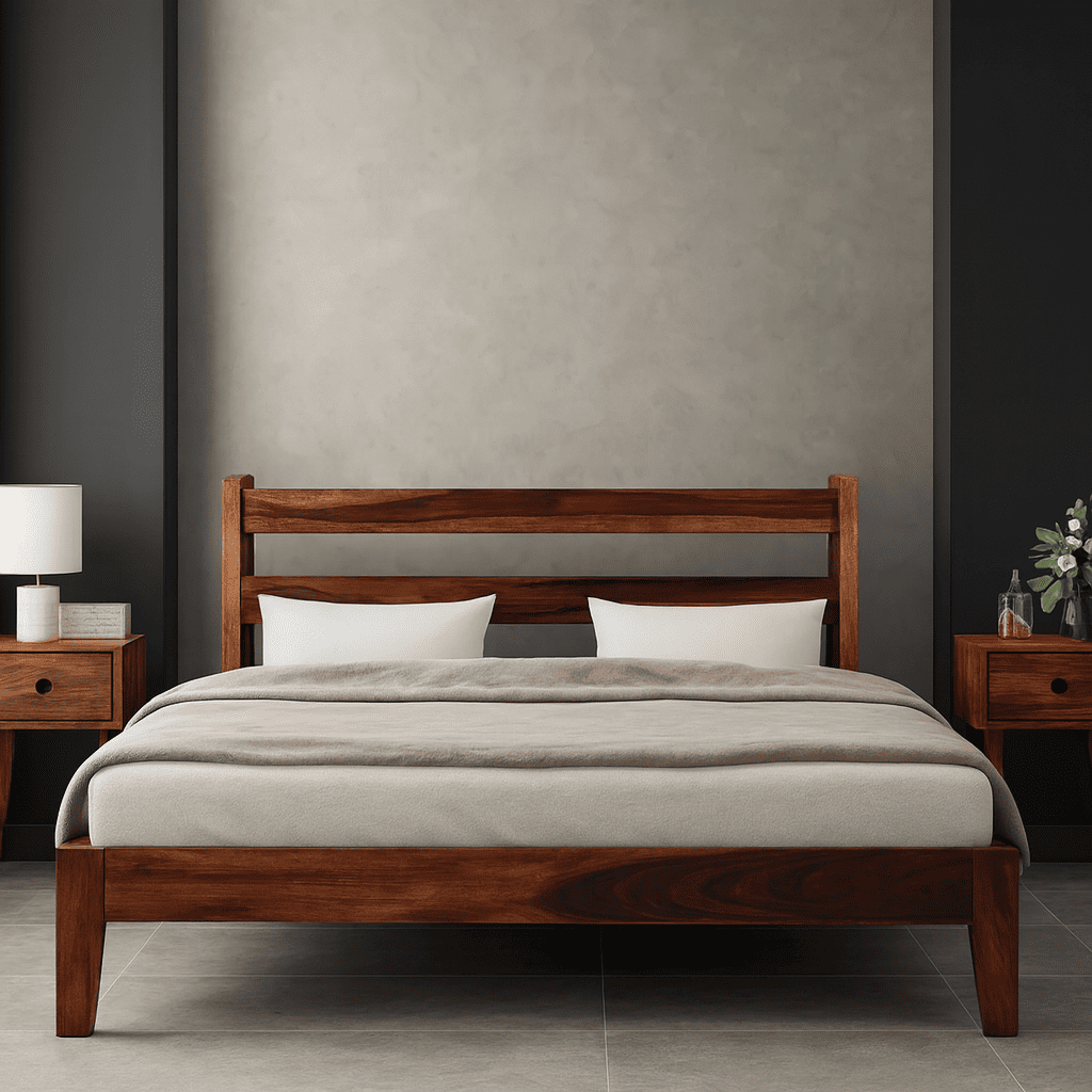 Ally solid wood king size walnut finish bed