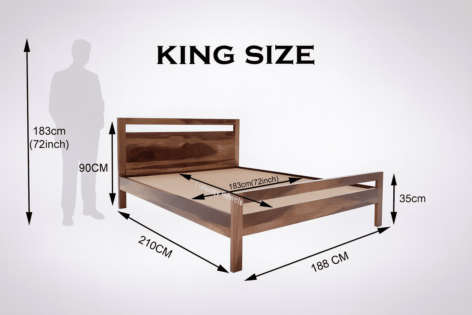 Alpha solid wood King size walnut finish bed