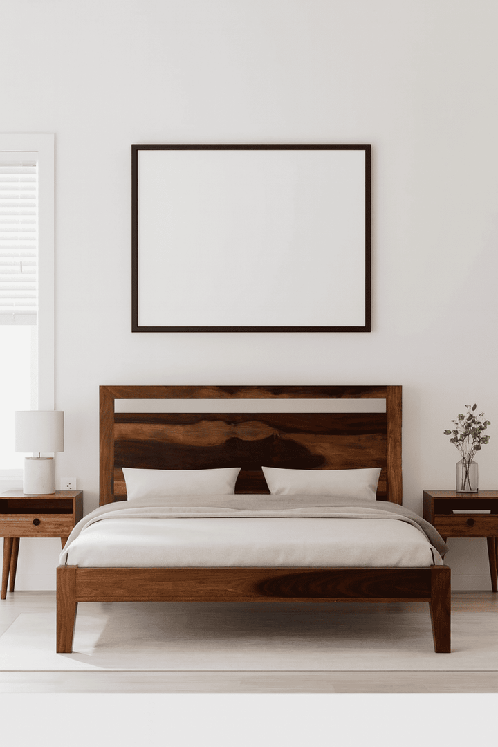 Alpha solid wood King size walnut finish bed