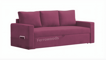 3 Seater Sofa Bed – Modern Fabric Convertible Living Room Sofa (Maroon) -