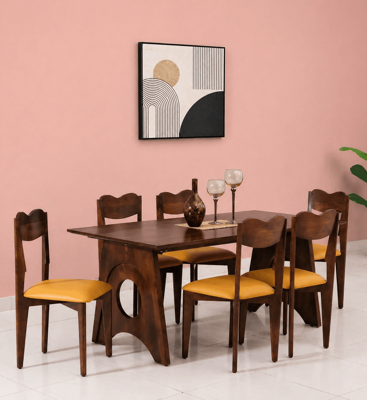 Sheesham Wood 6 Seater Dining Table Set with Cushioned Chairs | Solid Wood Dining Set for Home