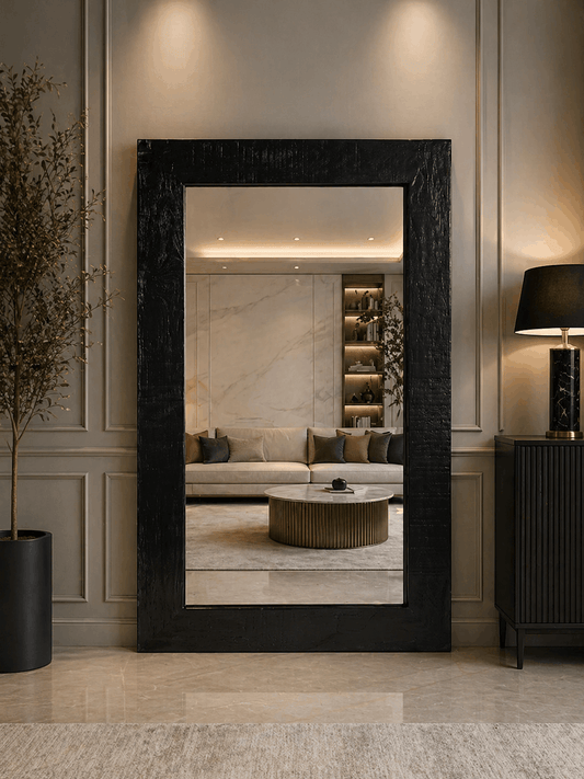 Black Wooden Frame Wall Mirror | Vastu Decorative Mirror for Living Room & Bedroom